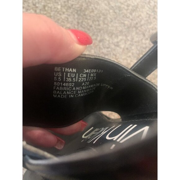 Calvin KLEIN Bethan Logo Wedge Sandals Black Patent Size 5.5 - Picture 9 of 10